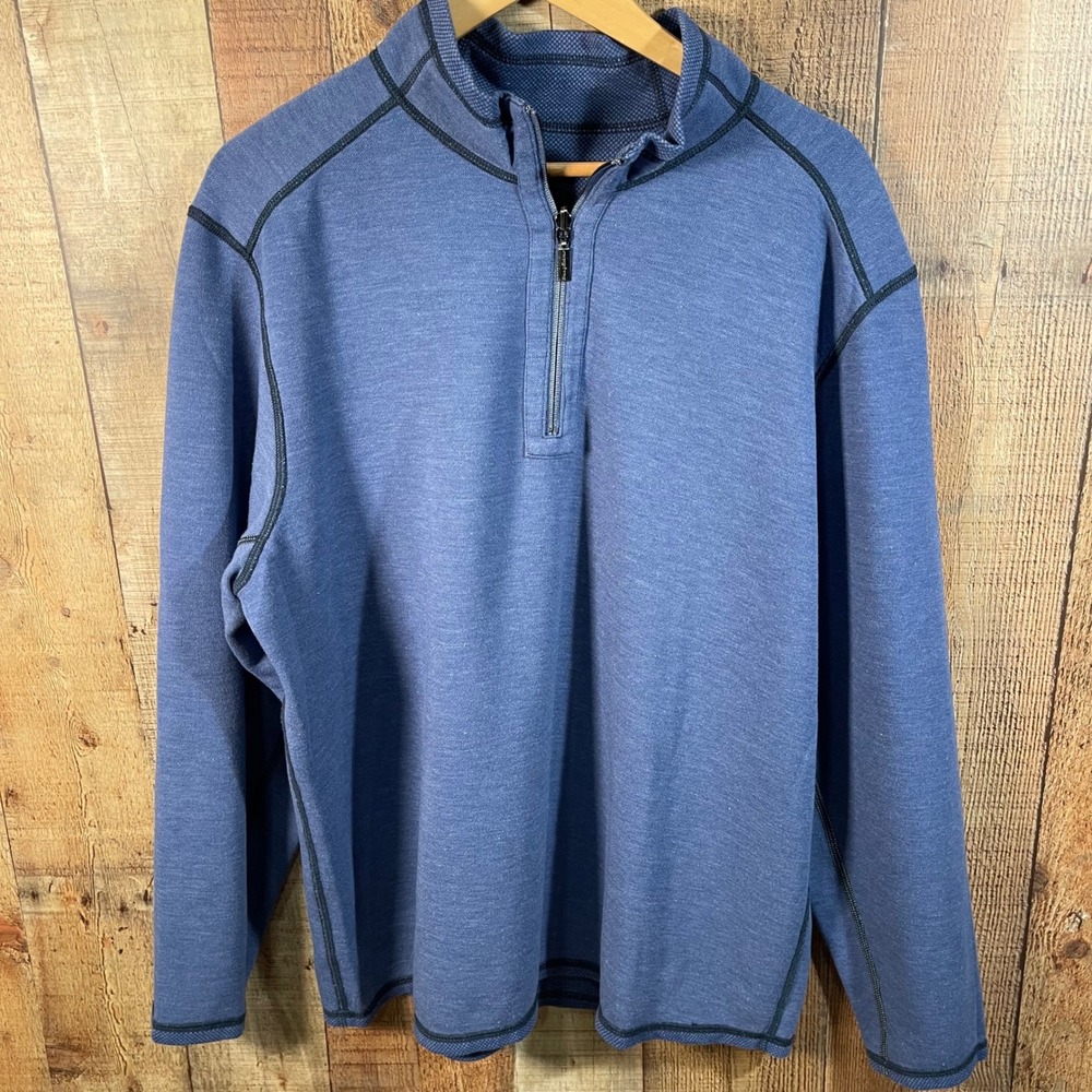 Tommy Bahama Reversible Quarter Zip Pullover Men XL Blue Marlin Coastal